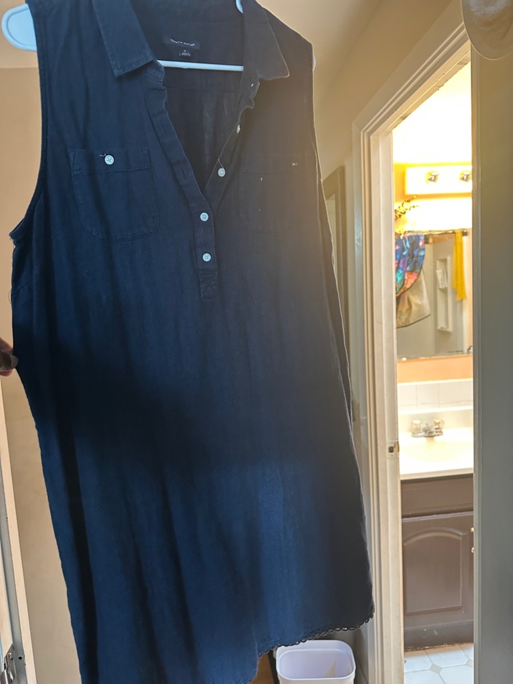 Tommy Hilfiger Navy Sleeveless Shirt Dress with Chest Pockets